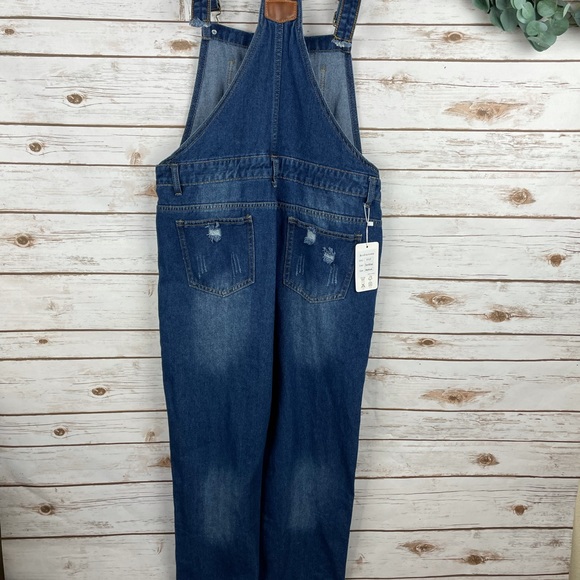 NWT AVA COSTUME Blue Denim Ripped Distressed Bib Overalls size Medium - Picture 6 of 13